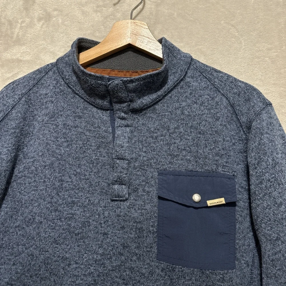 Woolrich Drifter Fleece Sweater Men's‎ L Blue 1/4 Snap Pullover Long Sleeve